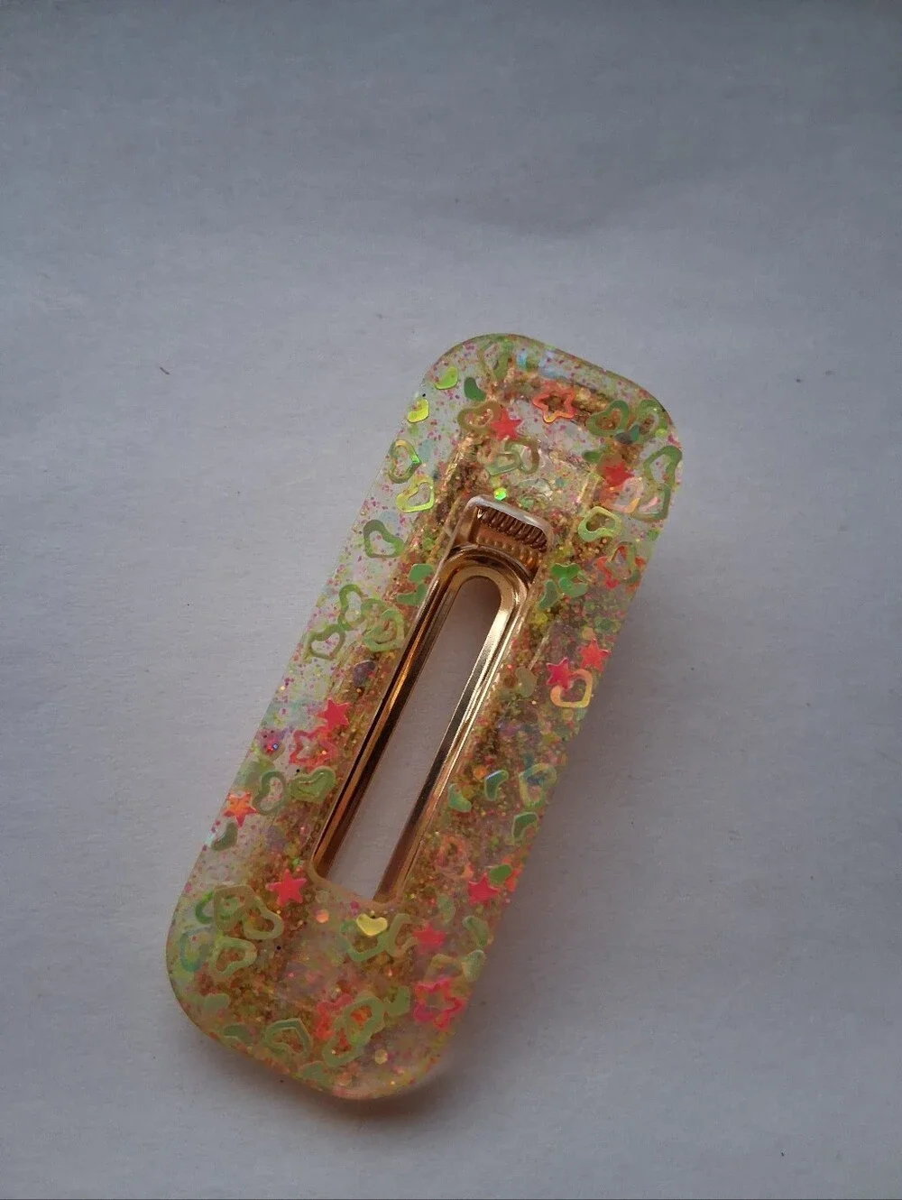 5/$25 Hand Crafted Iridescent Glitter Heart & Star Resin Hair Clip
